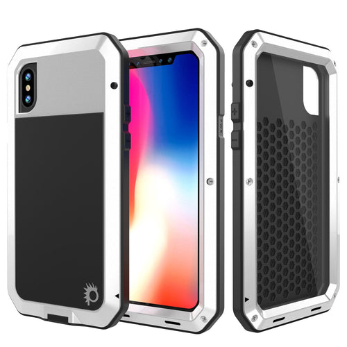 iPhone X Metal Case, Heavy Duty Military Grade Rugged White Armor Cover [shock proof] Hybrid Full Body Hard Aluminum & TPU Design (Color in image: White)