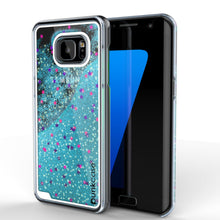 Cargar imagen en el visor de la galería, S7 Edge Case, Punkcase [Liquid Teal Series] Protective Dual Layer Floating Glitter Cover with lots of Bling &amp; Sparkle + PunkShield Screen Protector (Color in image: teal)
