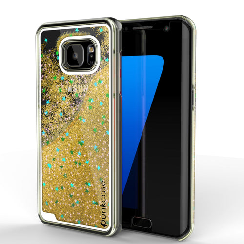 S7 Edge Case, Punkcase [Liquid GOLD Series] Protective Dual Layer Floating Glitter Cover with lots of Bling & Sparkle + PunkShield Screen Protector (Color in image: gold)