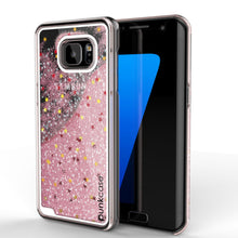 Cargar imagen en el visor de la galería, S7 Edge Case, Punkcase [Liquid Rose Series] Protective Dual Layer Floating Glitter Cover with lots of Bling &amp; Sparkle + PunkShield Screen Protector (Color in image: rose)
