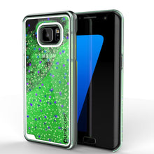 Cargar imagen en el visor de la galería, S7 Edge Case, PunkCase LIQUID Green Series, Protective Dual Layer Floating Glitter Cover (Color in image: green)
