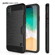 Cargar imagen en el visor de la galería, iPhone X Case, PUNKcase [SLOT Series] Slim Fit Dual-Layer Armor Cover &amp; Tempered Glass PUNKSHIELD Screen Protector for Apple iPhone X [Black] (Color in image: Gold)
