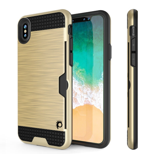 iPhone XS Max Case, PUNKcase [SLOT Series] Slim Fit Dual-Layer Armor Cover [Gold] (Color in image: Gold)