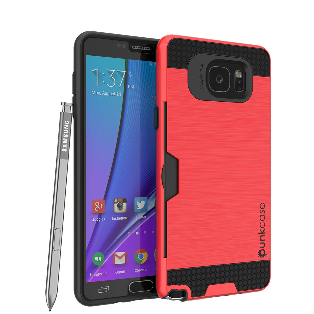 Galaxy Note 5 Case PunkCase SLOT Red Series Slim Armor Soft Cover Case w/ Tempered Glass (Color in image: red)