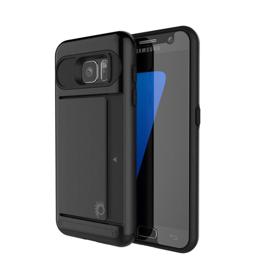 Galaxy s7 Case PunkCase CLUTCH Black Series Slim Armor Soft Cover Case w/ Tempered Glass (Color in image: Black)