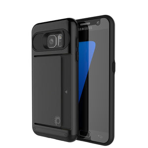 Galaxy s7 Case PunkCase CLUTCH Black Series Slim Armor Soft Cover Case w/ Tempered Glass (Color in image: Black)