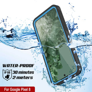 Funda resistente al agua para Google Pixel 8, Punkcase [Extreme Series] con cubierta de armadura y protector de pantalla integrado [azul claro].