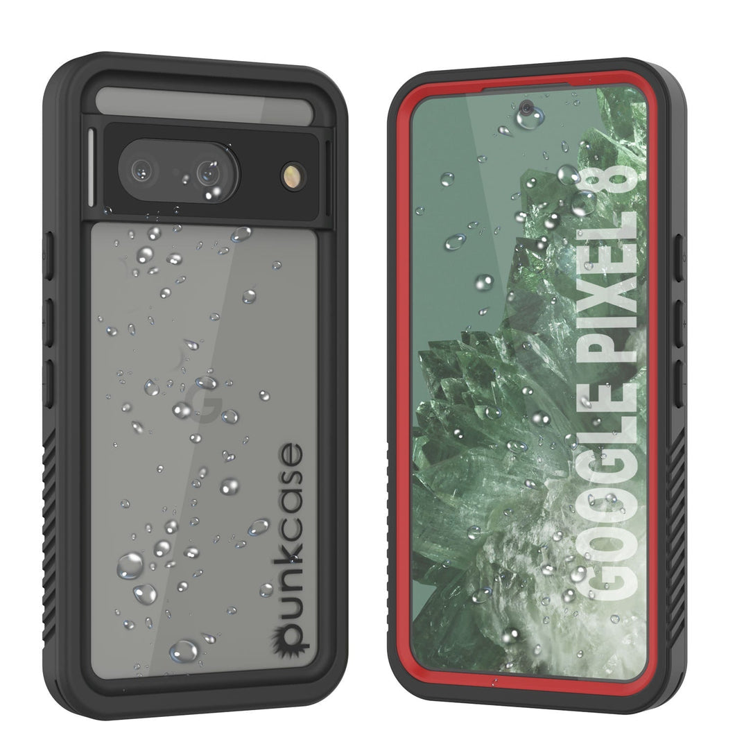 Funda resistente al agua para Google Pixel 8, Punkcase [Serie Extrema] con cubierta blindada y protector de pantalla incorporado [Rojo].