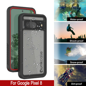 Funda resistente al agua para Google Pixel 8, Punkcase [Serie Extrema] con cubierta blindada y protector de pantalla incorporado [Rojo].