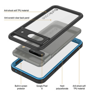 Funda resistente al agua para Google Pixel 8, Punkcase [Extreme Series] con cubierta de armadura y protector de pantalla integrado [azul claro].