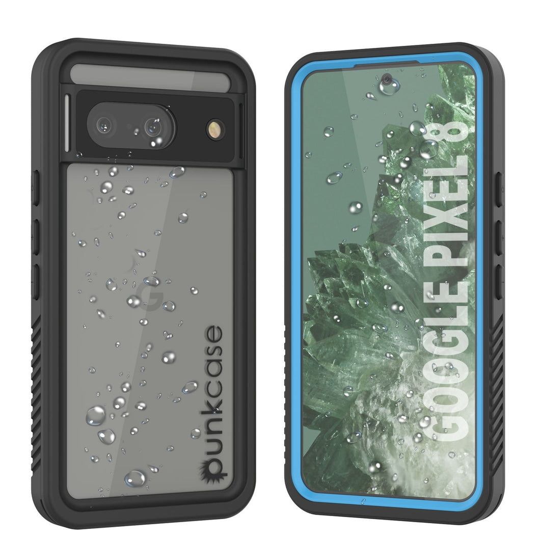 Funda resistente al agua para Google Pixel 8, Punkcase [Extreme Series] con cubierta de armadura y protector de pantalla integrado [azul claro].