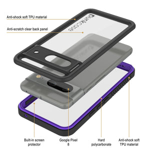 Carcasa impermeable para Google Pixel 8, Punkcase [Extreme Series], con cubierta protectora resistente/protector de pantalla incorporado [morada].