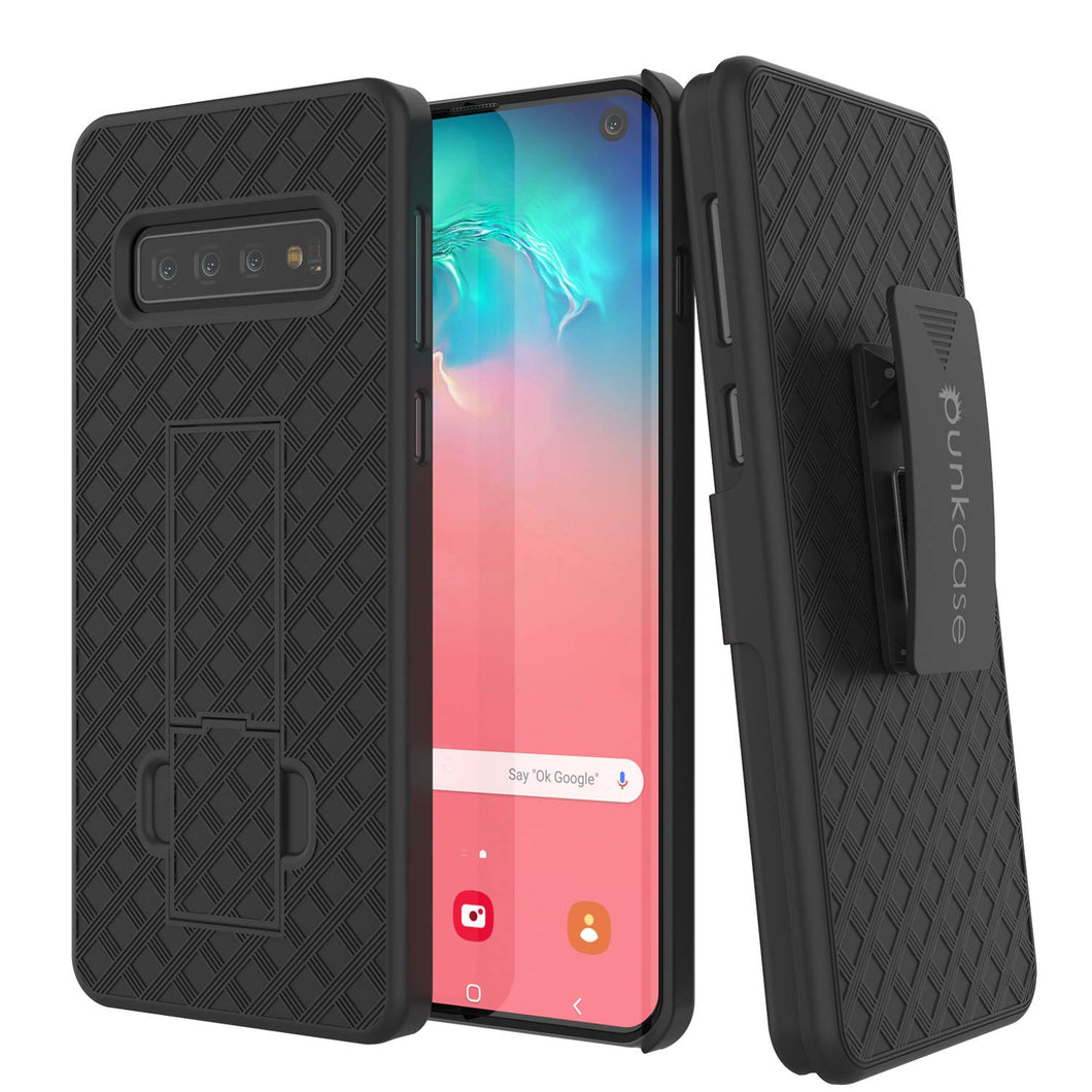 Punkcase Galaxy s10 Case With Screen Protector, Holster Belt Clip [Black] (Color in image: Black)