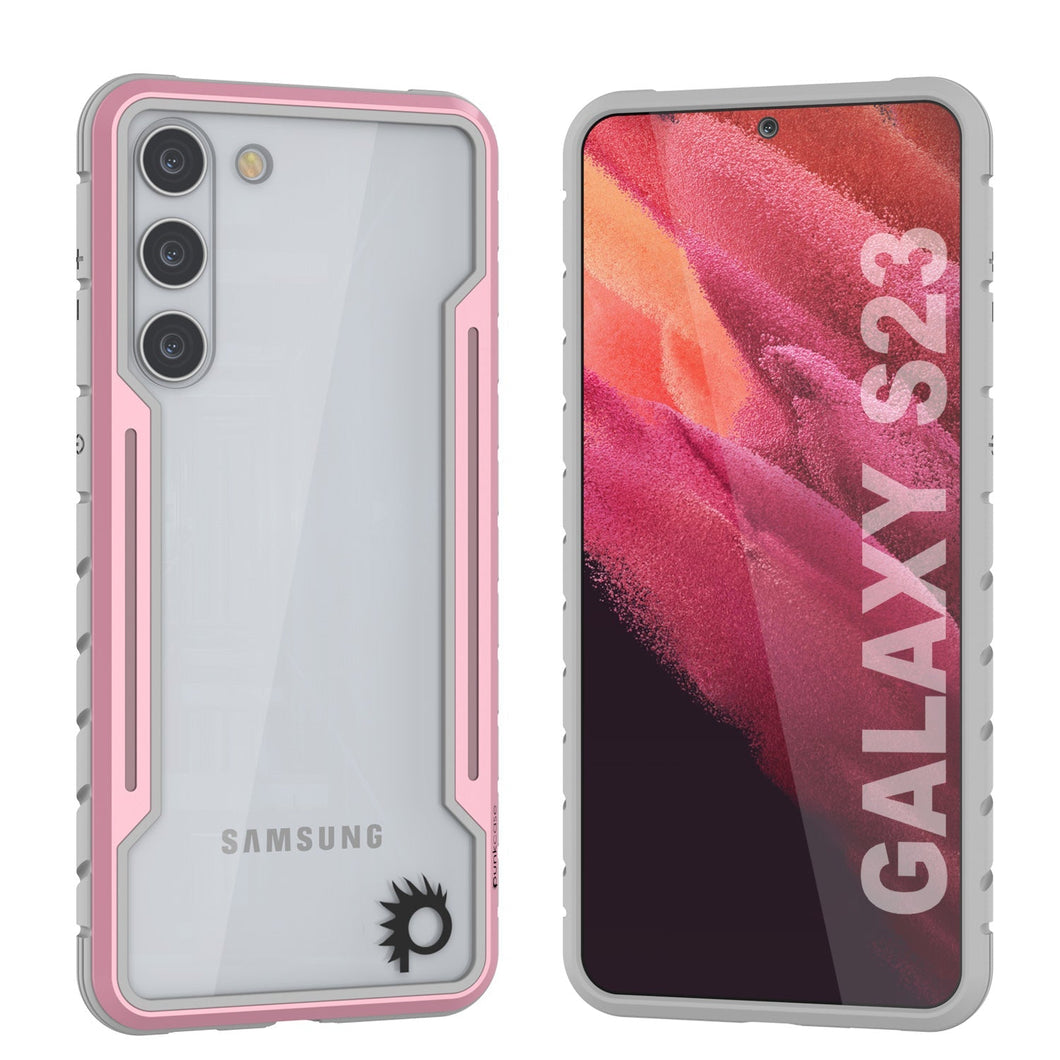 Punkcase S23 Armor Stealth Case es una funda protectora de grado militar con múltiples capas, en color oro rosa.