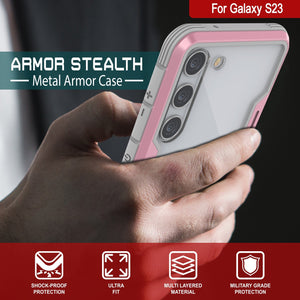 Punkcase S23 Armor Stealth Case es una funda protectora de grado militar con múltiples capas, en color oro rosa.