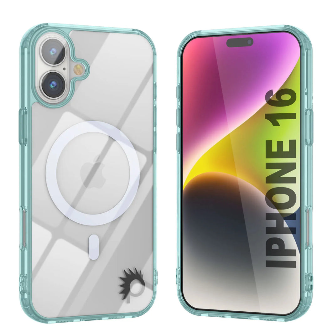 Estuche de carga inalámbrica magnética Punkcase para iPhone 16 [Serie ClearMag] [Verde azulado]