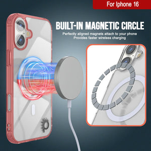 Estuche de carga inalámbrica magnética Punkcase para iPhone 16 [Serie ClearMag] [Rojo]