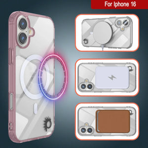 Estuche de carga inalámbrica magnética Punkcase para iPhone 16 [Serie ClearMag] [Rosa]