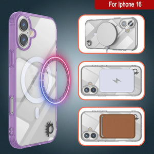 Estuche de carga inalámbrica magnética Punkcase para iPhone 16 [Serie ClearMag] [Morado]