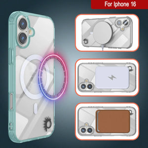 Estuche de carga inalámbrica magnética Punkcase para iPhone 16 [Serie ClearMag] [Verde azulado]