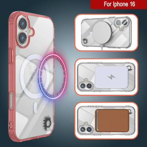 Estuche de carga inalámbrica magnética Punkcase para iPhone 16 [Serie ClearMag] [Rojo]