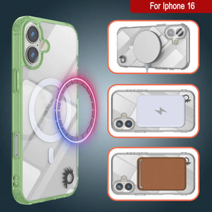 Estuche de carga inalámbrica magnética Punkcase para iPhone 16 [Serie ClearMag] [Verde]