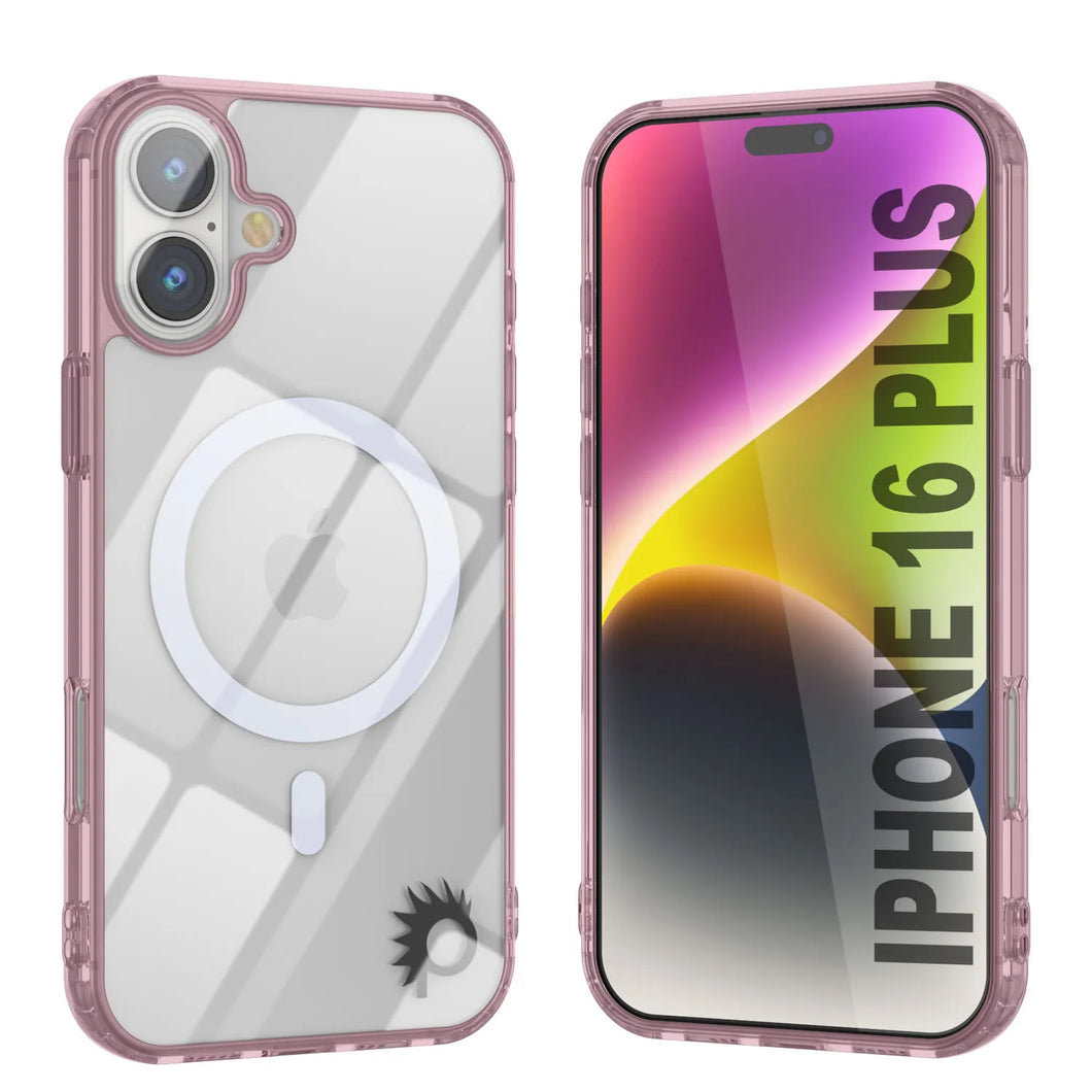 Estuche de carga inalámbrica magnética Punkcase para iPhone 16 Plus [Serie ClearMag] [Rosa]