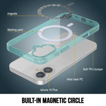 Load image into Gallery viewer, Estuche de carga inalámbrica magnética Punkcase para iPhone 16 Plus [Serie ClearMag] [Verde azulado]
