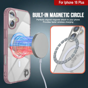 Estuche de carga inalámbrica magnética Punkcase para iPhone 16 Plus [Serie ClearMag] [Rosa]
