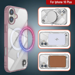 Estuche de carga inalámbrica magnética Punkcase para iPhone 16 Plus [Serie ClearMag] [Rosa]