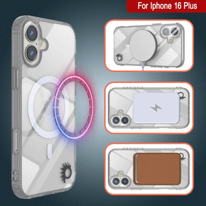 Estuche de carga inalámbrica magnética Punkcase para iPhone 16 Plus [Serie ClearMag] [Plata]