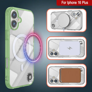 Estuche de carga inalámbrica magnética Punkcase para iPhone 16 Plus [Serie ClearMag] [Verde]