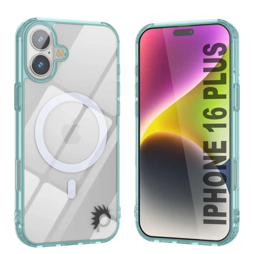 Estuche de carga inalámbrica magnética Punkcase para iPhone 16 Plus [Serie ClearMag] [Verde azulado]