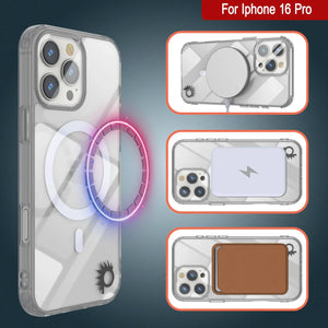 Estuche de carga inalámbrica magnética Punkcase para iPhone 16 Pro [Serie ClearMag] [Plata]