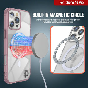 Estuche de carga inalámbrica magnética Punkcase para iPhone 16 Pro [Serie ClearMag] [Rosa]