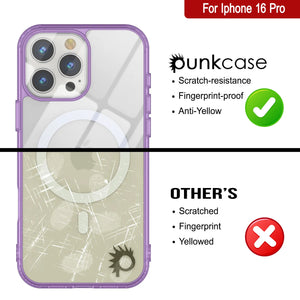 Estuche de carga inalámbrica magnética Punkcase para iPhone 16 Pro [Serie ClearMag] [Morado]