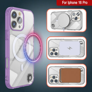 Estuche de carga inalámbrica magnética Punkcase para iPhone 16 Pro [Serie ClearMag] [Morado]
