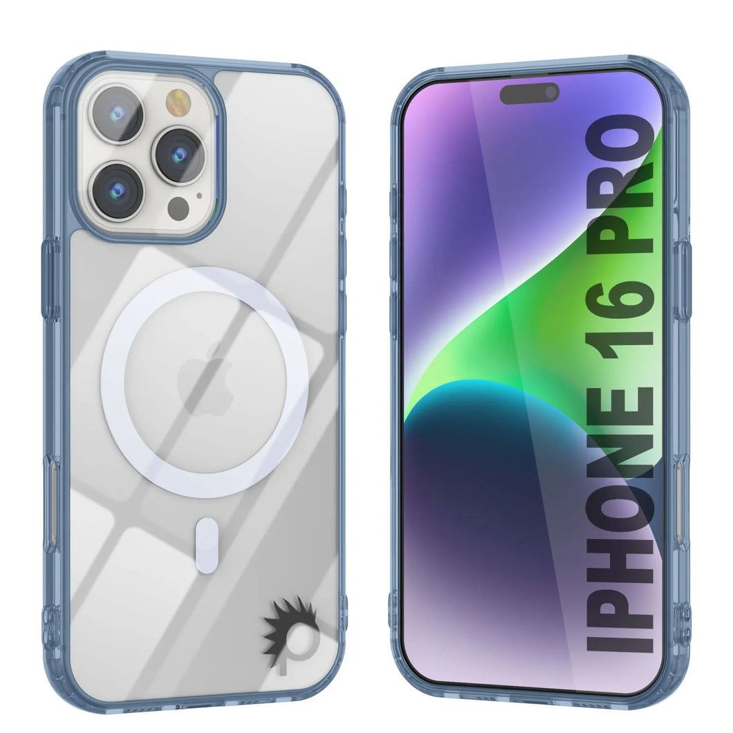 Estuche de carga inalámbrica magnética Punkcase para iPhone 16 Pro [Serie ClearMag] [Azul marino]