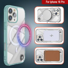 Cargar imagen en el visor de la galería, Estuche de carga inalámbrica magnética Punkcase para iPhone 16 Pro [Serie ClearMag] [Verde azulado]
