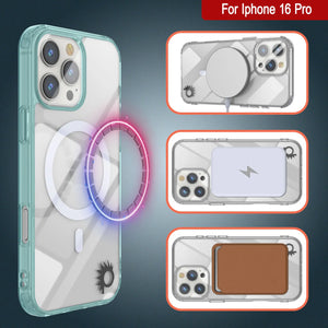 Estuche de carga inalámbrica magnética Punkcase para iPhone 16 Pro [Serie ClearMag] [Verde azulado]