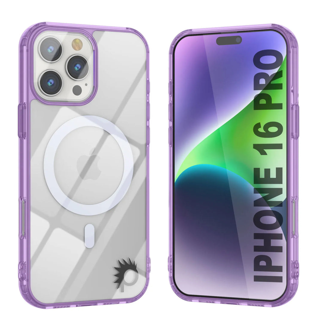 Estuche de carga inalámbrica magnética Punkcase para iPhone 16 Pro [Serie ClearMag] [Morado]