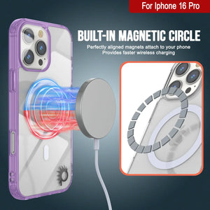 Estuche de carga inalámbrica magnética Punkcase para iPhone 16 Pro [Serie ClearMag] [Morado]