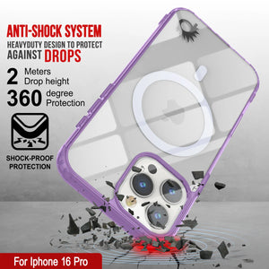 Estuche de carga inalámbrica magnética Punkcase para iPhone 16 Pro [Serie ClearMag] [Morado]