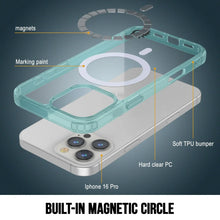 Cargar imagen en el visor de la galería, Estuche de carga inalámbrica magnética Punkcase para iPhone 16 Pro [Serie ClearMag] [Verde azulado]
