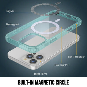 Estuche de carga inalámbrica magnética Punkcase para iPhone 16 Pro [Serie ClearMag] [Verde azulado]