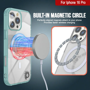 Estuche de carga inalámbrica magnética Punkcase para iPhone 16 Pro [Serie ClearMag] [Verde azulado]