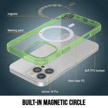 Cargar imagen en el visor de la galería, Estuche de carga inalámbrica magnética Punkcase para iPhone 16 Pro [Serie ClearMag] [Verde]
