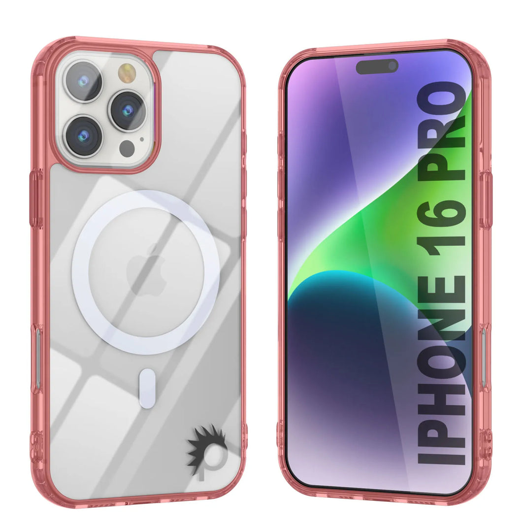 Estuche de carga inalámbrica magnética Punkcase para iPhone 16 Pro [Serie ClearMag] [Rojo]