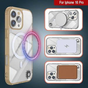 Estuche de carga inalámbrica magnética Punkcase para iPhone 16 Pro [Serie ClearMag] [Dorado]