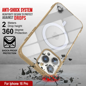 Estuche de carga inalámbrica magnética Punkcase para iPhone 16 Pro [Serie ClearMag] [Dorado]